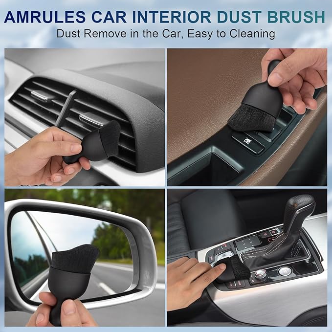 2 PCS Car Interior Detailing Brush, Auto Car Dusting Brushes, Soft Bristles Duster Removal Cleaning Tool for Dashboard Interior, Exterior, Skylight, Leather, Dust Brush, Black