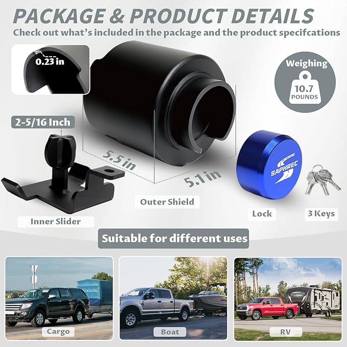 Upgraded Trailer Lock, Fits 2-5/16 Inch Coupler Heavy Duty Anti-Theft Trailer Hitch Lock, Accessories for RV/Boat/Trailer