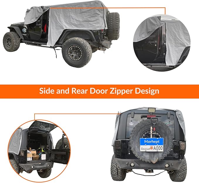 Cab Cover for Jeep Wrangler JK JL 4 Door 2007-2026, Waterproof Wrangler Rain Cover with Driver Door Zipper Soft Inner Liner All Weather Snow Rain UV Protection