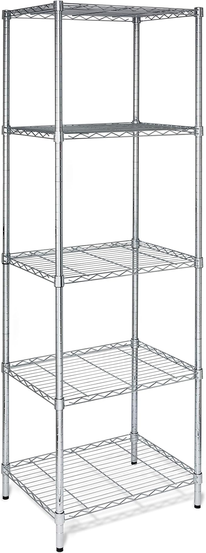 Honey-Can-Do 5-Tier Heavy-Duty Adjustable Shelves, Metal Storage Rack with 250-lb Shelf Capacity, Chrome, 18" W x 24" L x 72" H