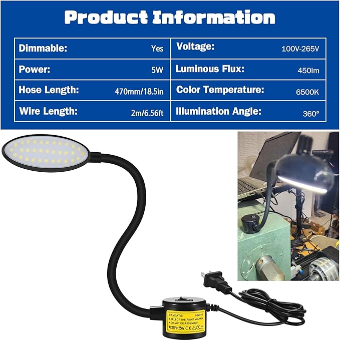 Magnetic LED Work Light, AMAZING POWER Dimmable Sewing Light with Flexible Gooseneck for Workshop Sewing Machine Workbench Lathe Drill Press