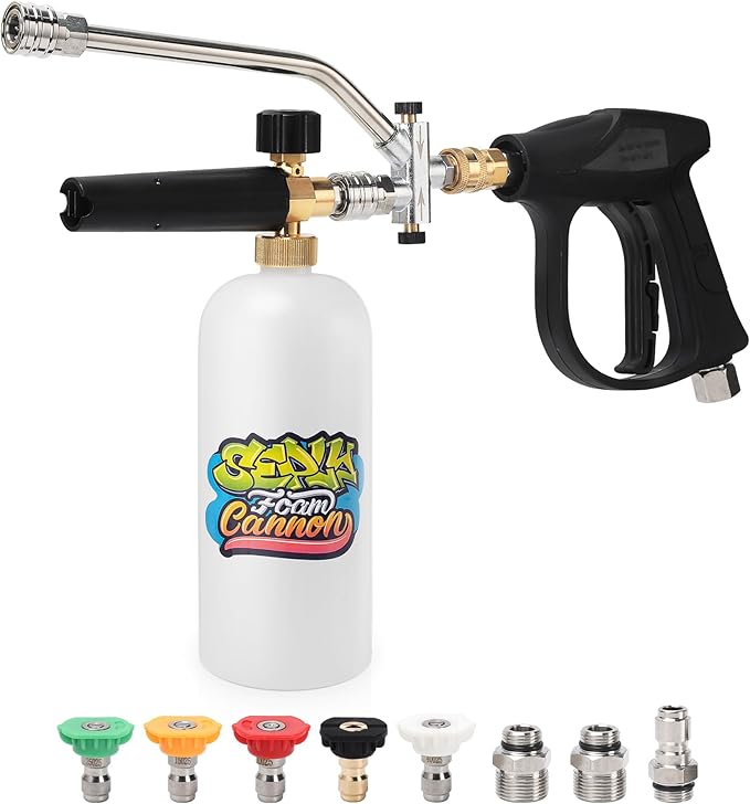 Foam Cannon for Pressure Washer Gun Kit with Dual Connector Accessory, Car Wash Foam Gun with 5 Pressure Washer Nozzle Tips 3/8'' Swivel Quick Connector and M22-14mm and M22-15 mm Fitting
