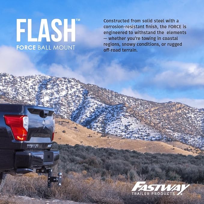 FASTWAY Flash Force Adjustable Steel Ball Mount, Dual Hitch Balls, Quick Height Adjustment, Stowable, for 2" and 2-1/2" Receiver, Heavy Duty (67-00-7570, 7" Drop, 7-1/2 Rise, 2" Receiver)