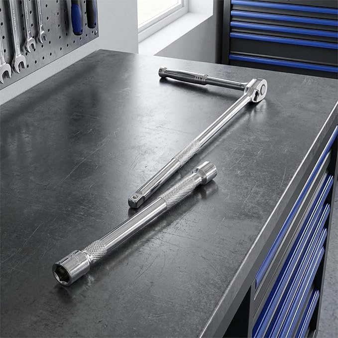 EMSTAR 3/8" Drive Socket Extension Bar Set, 3-Piece: 3", 6", 10" (75mm, 150mm, 250mm), Premium Cr-V Steel, Impact Ready