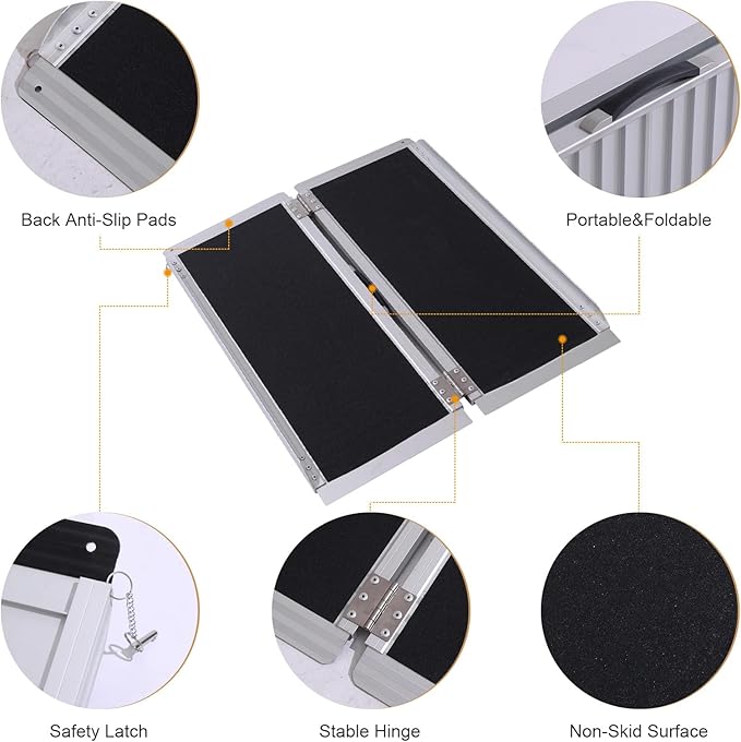 Portable Wheelchair Ramp 3FT,No-Slip Aluminum Folding Handicap Ramp 800 lbs Load Capacaity,Wheel Chair ramp for Home Steps,Stairs,car