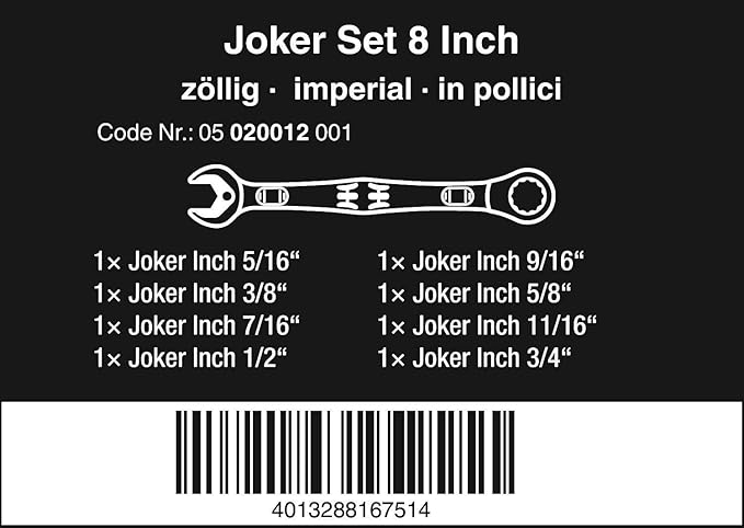 Wera 05020012001 Joker Set Imperial Combination Wrench-Set, 8 Pieces