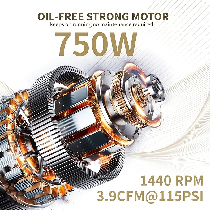 MZB 2.4 Gallon 1.0HP Ultra Quiet Air Compressor 110V/60Hz 5.65CFM, MAX 115PSI Steel Tanks Oil-Free 65 dB Noise Level Air Compressor for Spray Painting, Auto Repair, Carpentry Decoration
