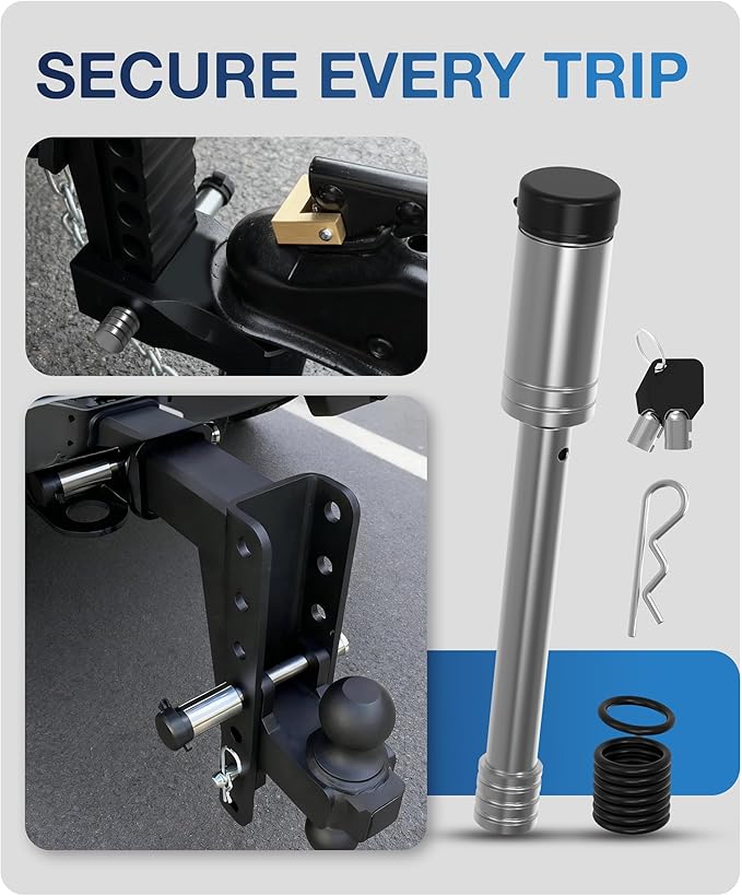 TOPICK 5/8" Trailer Hitch Lock with Extra Long 4-1/2" Span, Stainless Steel Hitch Lock Pin, 2" & 2.5" & 3" Receiver Lock, Truck Locking Hitch Pin, Towing Accessories