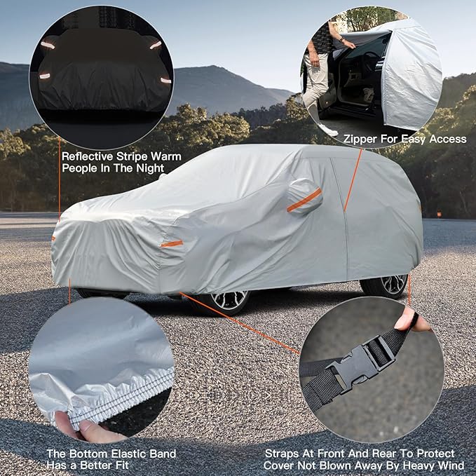 Kayme 6 Layers SUV Car Cover Waterproof All Weather for Automobiles, Outdoor Full Size Cover Rain Sun UV Protection with Zipper Cotton, Universal Fit for SUV Jeep (191-200 inch)