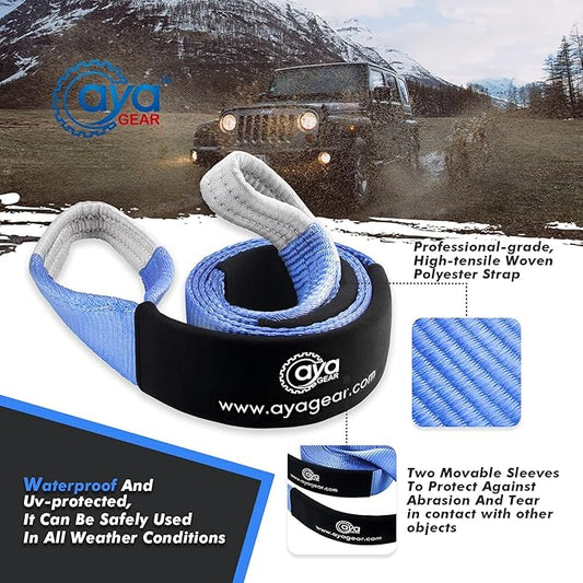 Recovery Tow Straps 3" x 8' |Tree Saver Winch Strap|Heavy Duty 35,000lbs Break Strength |Triple Reinforced Loop End | Use for Emergency 4x4 Towing or Recovery Tow Rope