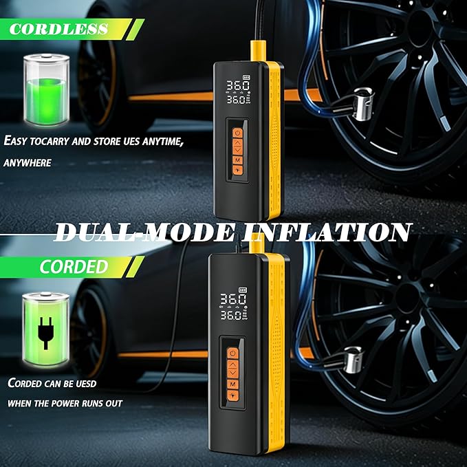 Tire Inflator Portable Air Compressor, 5X Faster Portable Air Compressor for Car Tires with Powerful Battery (Yellow)