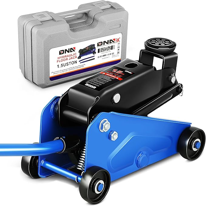 DNA Motoring Low Profile Hydraulic Trolley Service/Floor Jack, 1.5 Ton (3000 lbs) Capacity, Lifting Range 5.5"-15.35",Blue, TOOLS-00675-BL