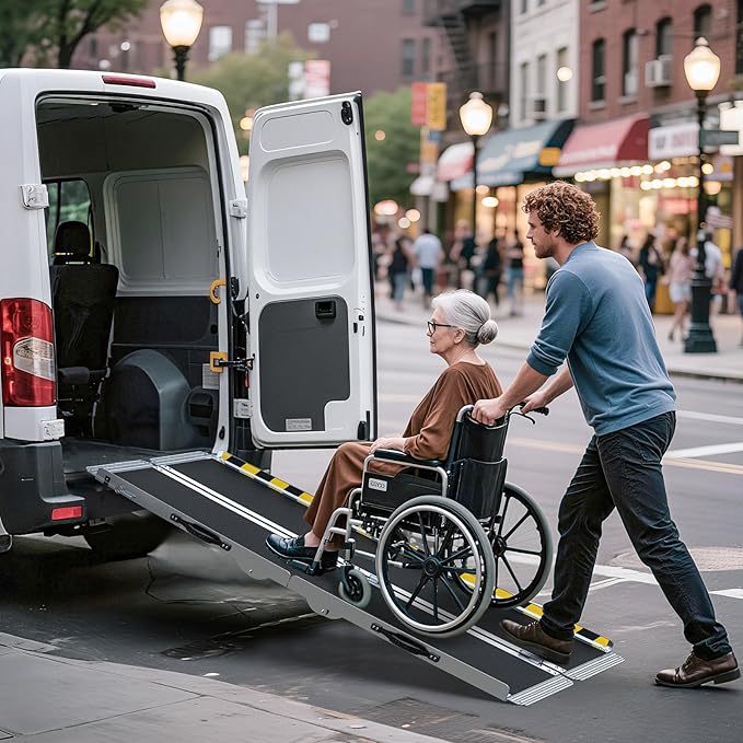 6 Feet Portable Wheelchair Ramp, 600 LBS Capacity Folding Aluminum Threshold Ramp with Anti-Slip Surface, Mobility Access Handicap Ramp for Home Steps, Doorway, Stairs, Doorways, Scooter