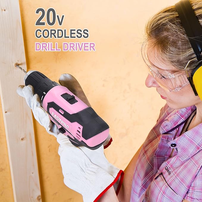 FASTPRO 20V Pink Drill Set, 3/8 in. Cordless Drill Driver Kit with 1.5 Ah Lithium-ion Battery, Charger and Tool Bag