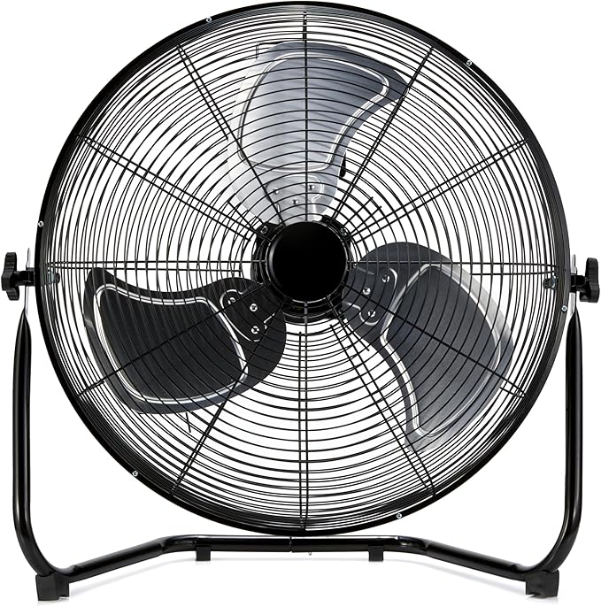 Amazon Basics 20" High Velocity Industrial Cooling Floor Fan with 3 Speeds, Tilt Head, ETL-Listed Safety Compliance, Metal Housing and Blades, for Commercial Space/Garage/Gym, 125W, Black