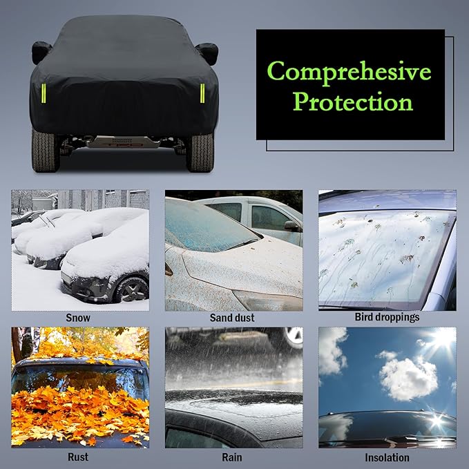 Car Cover Custom Fit for Toyota Tacoma 2005-2025, Waterproof All Weather for Automobiles Full Exterior Cover Rain Sun Snow Protector with Door Zipper Black