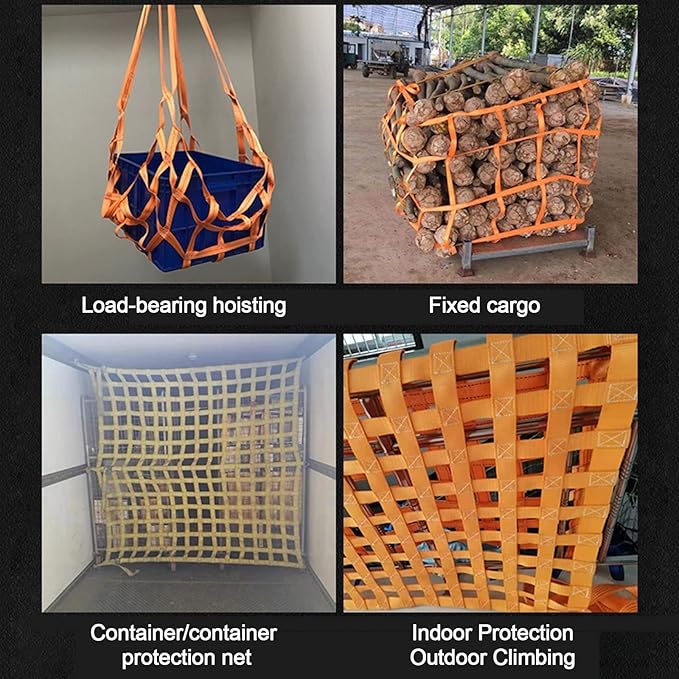 Cargo Lifting Net, Flat Polyester Sling Hoisting Net 15cm Square Mesh Tear Resistance Safety Net Straps, Hanging Netting for Construction Rigging Moving Towing Hoisting Work Gear (3.3x3.3ft, Orange)