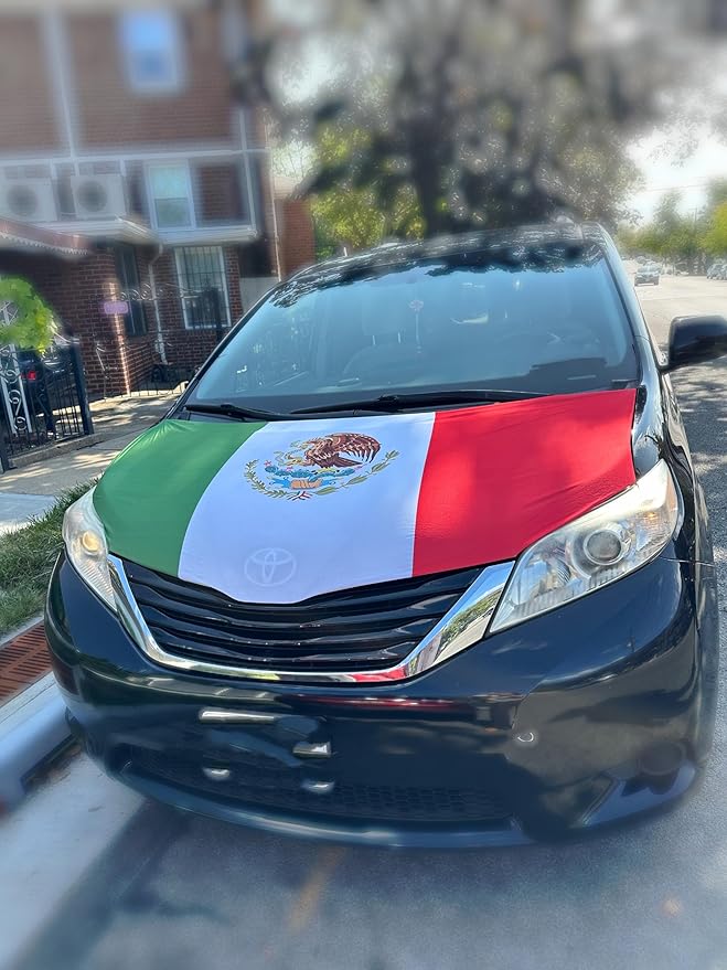 Car Hood Cover Country Flag Hood Cover Durable Weatherproof Universal Fit Car Cover for All Seasons Protection Custom Fit for Cars Trucks SUVs (Mexico)