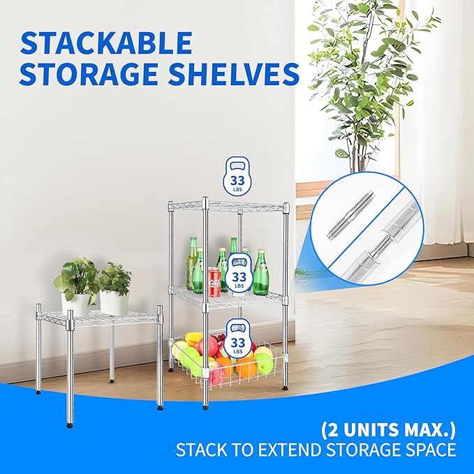 Simple Deluxe 1-Tier Shelving Unit, 15" W x 13.8" D x 15" H Wire Metal Stackable Storage, Chrome