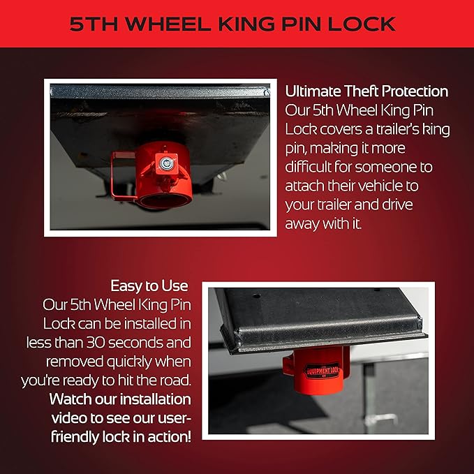 Equipment Lock 5th Wheel Trailer Kingpin Lock - Powder Coated Steel 5th Wheel Hitch Lock - Anti-Theft Tow Hitch Lock - Durable, Secure Fifth Wheel Lock for Theft Prevention and Trailer Security