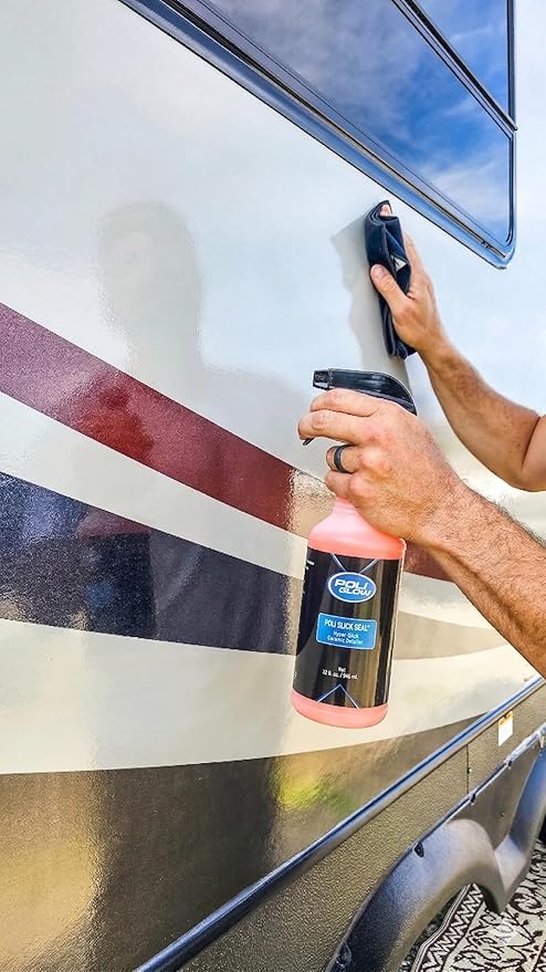 Poli Glow Poli Slick Seal Ceramic Spray Detailer – 32 oz | Marine-Grade Silica Polymer Sealant for Boats, RVs & Autos | Water-Repelling, UV-Resistant, No Buffing, Lasts 6+ Months | USA Made