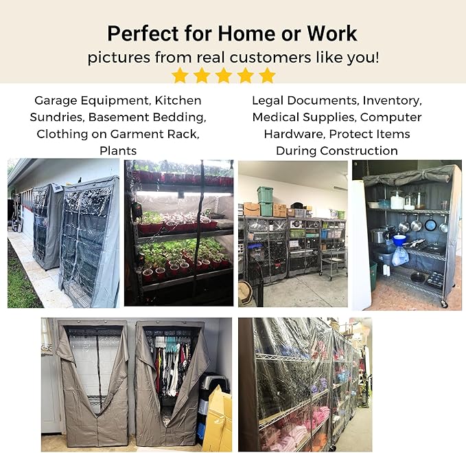 Formosa Covers Premium Clear Front Wire Shelf Cover Grey - Heavy-Duty Storage Solution Wire Rack Cover (60”Wx24”Dx75”H) - Waterproof PVC, Water/Dust Resistant Fabric, Multi Zipper (No Shelf)