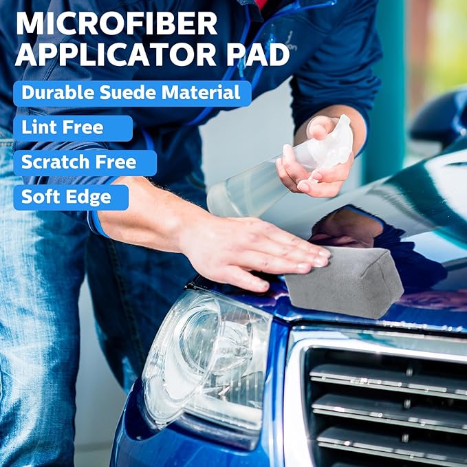 Riakrum 18 Pack Microfiber Applicator Pads Suede Car Detailing Sponge Ceramic Coating Applicator Pads Coating Sponge for Cars Graphene Metal Plastic Trim Ceramic Spray Applying Wax(Gray)