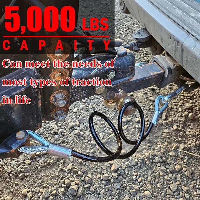 44" Trailer Safety Cables with Hooks Tow Straps 2-Pack Safety Chains Towing Trailer 5000 Lbs Break Strength Boat Chains with Hooks for Ultimate Security