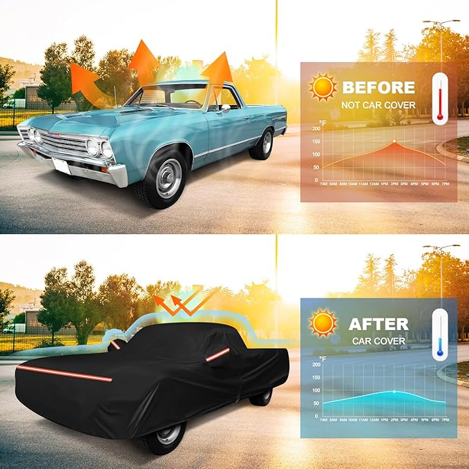 QUNSUNUS Car Cover for Chevrolet El Camino 1964-1967 and 1978-1987, Outdoor Waterproof Car Cover with Zipper, All Weather El Camino Car Covers with Wind, Sun, UV and Dust Protection