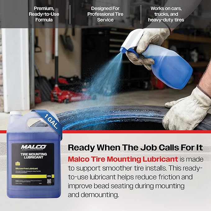 Malco Tire Mounting and Demounting Lubricant with Applicator - Tire Lube for Changing Tires/Improved Bead Seal & Rust Protection for Automotive, Truck, Farm, and Construction Tires