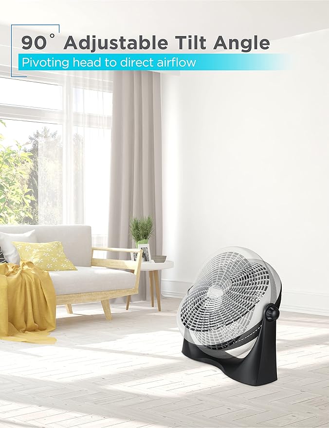 BLACK+DECKER High Velocity Floor Fan, 15.6" Diameter Freestanding Fan, 5 Plastic Blades, 3-Speeds, 90-Degree Tilt Adjustment, For Use In Bedroom, Home or Office, 5.5 lbs., Gray/Black, BFF16B