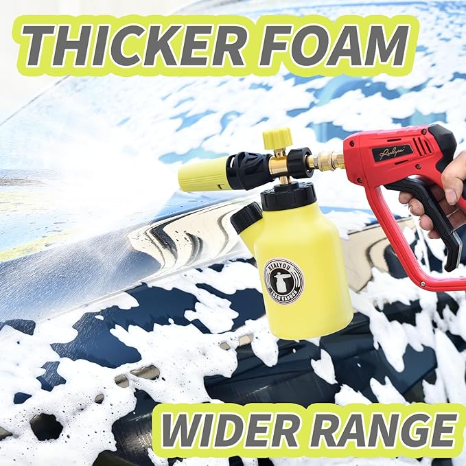 REALYOU Foam Cannon up to 4500 PSI, Foam Cannon for Pressure Washer with 1/4'' Quick Connector, Snow Foam Cannon with Adjustable Nozzle and 1L Foam Cannon Bottle, Fits Most Car Washing Accessories