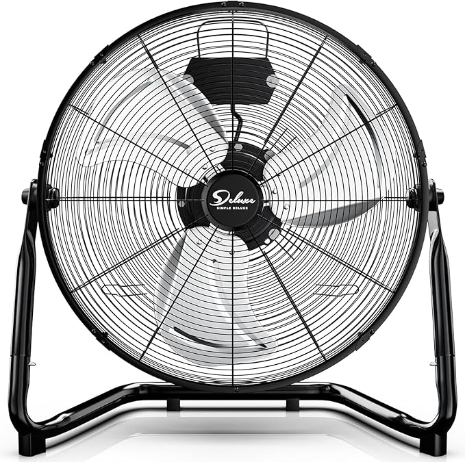 Simple Deluxe 20 Inch 3-Speed High Velocity Heavy Duty Metal Industrial Floor Fans Quiet for Home, Commercial, Residential, and Greenhouse Use, Outdoor/Indoor, Black, 2-Pack