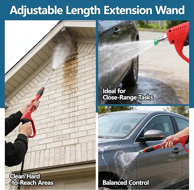 Pressure Washer Gun and Hose Kit, 25FT High Pressure Power Washer Hose with Spray Gun, Wand Extension, 5 Nozzles, M22-14mm Fittings, 3600 PSI