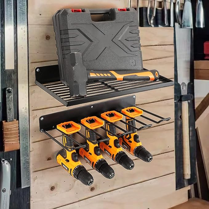 UU-Major Power Tool Organizer with Charging Station,Drill Holder Wall Mount,Garage Storage Shelves for Organization and Storage,Heavy Duty Pegboard Wall Organizer Set Solid Metal Black