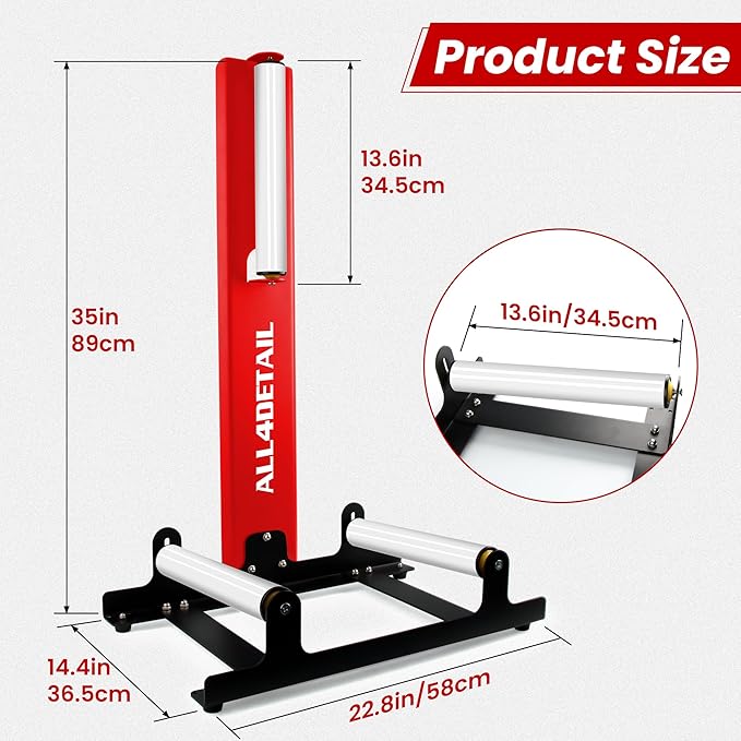 360° Rolling Wheel Detailing Stand, Heavy Duty Wheel Cleaning Stand for Wheel Tire Rim Cleaning Ceramic Coating, Red