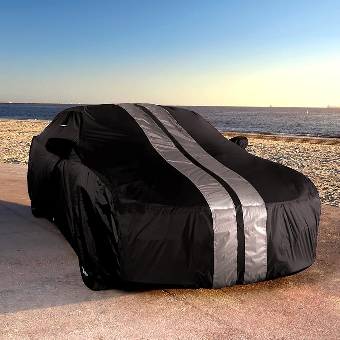 iCarCover Custom Car Cover for 2003-2026 Mazda Mazda3 Waterproof All Weather Rain Snow UV Sun Protector Full Exterior Indoor Outdoor Car Cover (Stripe - Black/Gray)