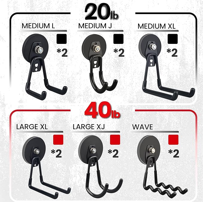 ULIBERMAGNET Heavy Duty Magnetic Garage Hooks Kit,12 Pack Strong Large Magnet Hook for Power Drill,Garden Tools,Hose,Pegboard,Garage, Workshop,Magnetic Storage Hooks for Indoor Outdoor Hanging(Black)
