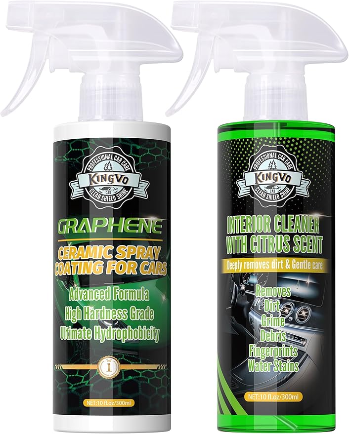 Kingvo Ceramic Coating Spray and Leather Seat Cleaner, Ceramic Car Wax for Couch Cleaning Spray Car Detailing Kit Washing Supplies