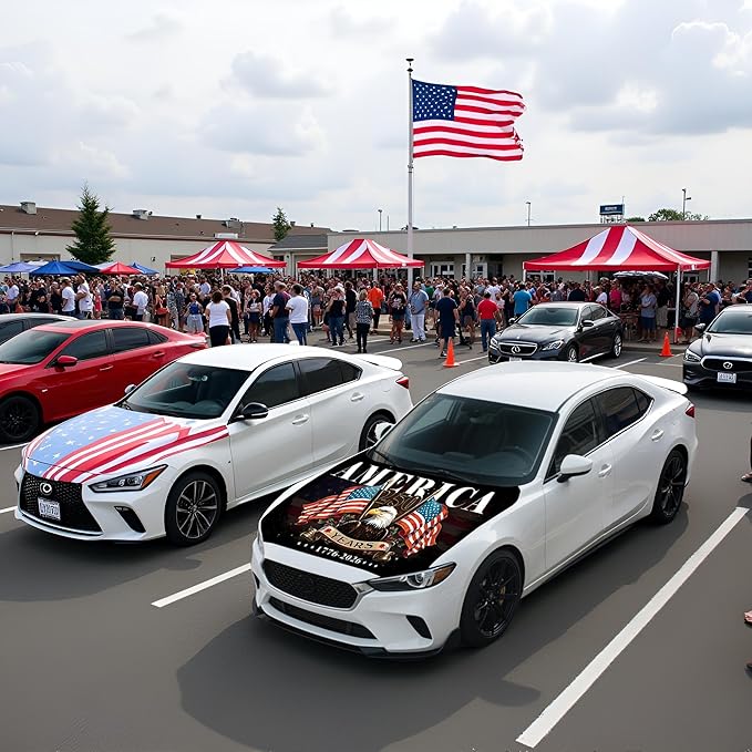 American Car Hood Cover - 59x51 250 Years American Car Hood Cover Flag Bonnet Banner with 2 Adjustable Triangular Fasteners, Universal Fit for Trucks, SUV, Patriotic Car America Flag Decor