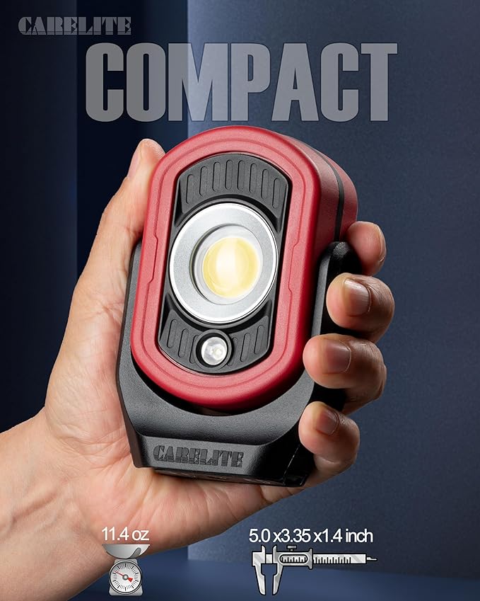 Magnetic Work Light, 1500 Lumens – Dual LED Mechanic Light, 5200mAh Rechargeable, 4 Modes, Strong Magnetic Base, Portable Shop Light for Auto Repair, Inspection & Jobsites (Red)
