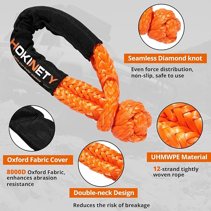 Kinetic Recovery Tow Rope: 1.26" x 30ft Snatch Strap with Soft Shackles Heavy Duty Offroad Towing Straps Kit for Trucks SUV UTV ATV Tractor Car Jeep - Blue