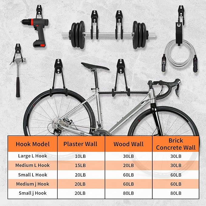 12 Pack Garage Hooks Heavy Duty, Wall-Mount Storage Hooks with Non-Slip Coating, Includes Screws & Anchors + 2 Extension Cord Straps, Shed Hooks for Hanging Bikes, Ladders, Garden Tools, Hoses, Ropes