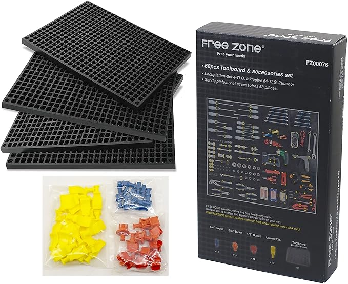 FREE ZONE 68-Piece Large Pegboard Tools Organizer Set, (Black) Tool Box and Storage, Tool Box Drawer Organizer for Tool Chest Cart Cabinet Workbench