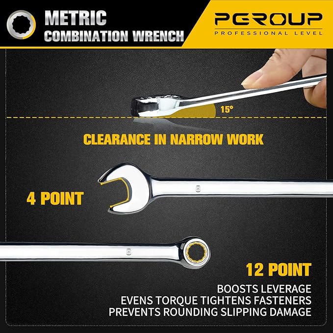 8mm Metric Combination Wrench, CR-V Steel with Mirror Polish, 12-Point Design, 15-Degree Offset, Perfect for Auto Repair, Household, Car & Truck Emergency