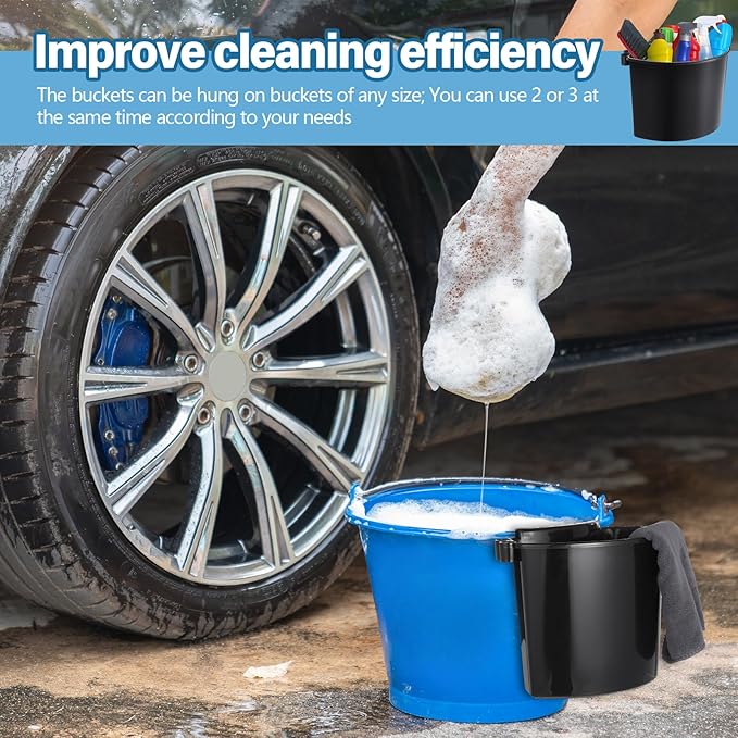 4 Pcs Car Detailing Bucket Organizer 10.2 x 7.8 x 5.5 Inch Car Washing Bucket Caddy Portable Multipurpose Hanging Organizer for Accessories Tool Home Garden Camping (Black)