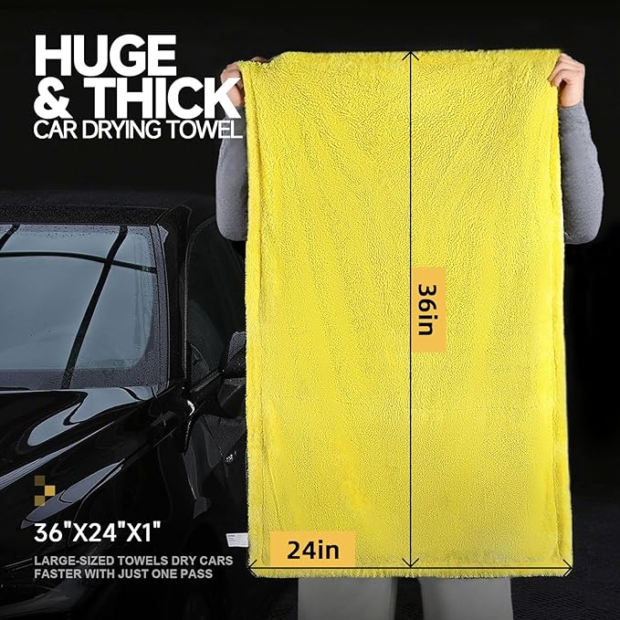 Microfiber Towels for Cars Drying Towel - 36"x24", Streak-Free Double-Sided Ultra Absorbent Bath Towels, Edgeless Design for Car Detailing Cleaning & Household