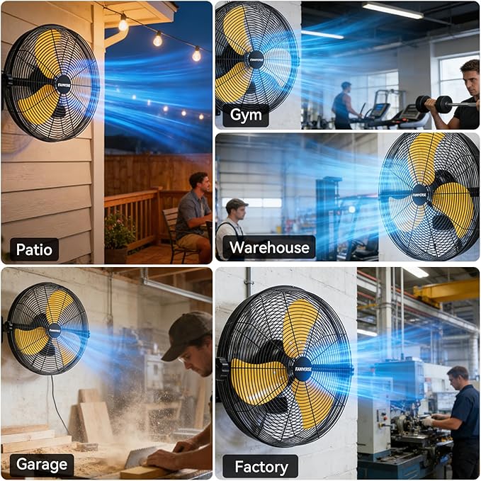 14 Inch Wall Fan Pro Series - Waterproof Motor High Velocity Wall Mount Fans for Commercial, Residential, Warehouse, Covered Patio, Shop, Garage, Barn 3 Speed 3000 CFM UL Safety Listed