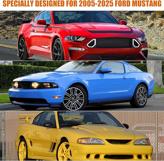 Waterproof Car Covers Replace for 1994-2025 Ford Mustang, 6 Layers All Weather Custom-fit Car Cover with Zipper Door & Windproof Bands for Snow Rain Dust Hail Protection