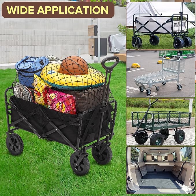Kaskawise Elastic Mesh Cargo Net for Folding Wagon, Heavy Duty Stretch Storage Cover with 6 Hooks for Beach Cart, Garden Utility Trolley Accessories, 35.5 x 23.6 Inch Black